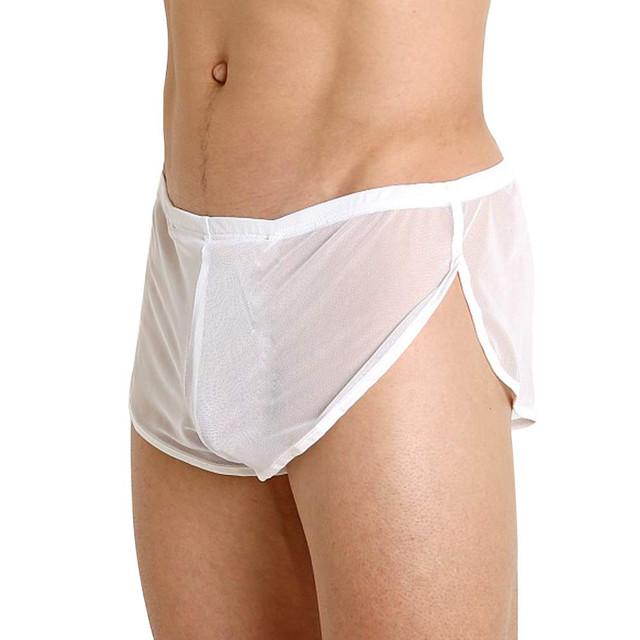 Sous-vêtements Sexy pour Homme en Maille Respirante Caleçons Shorts en Maille pour Homme Transparents avec Grande Fente