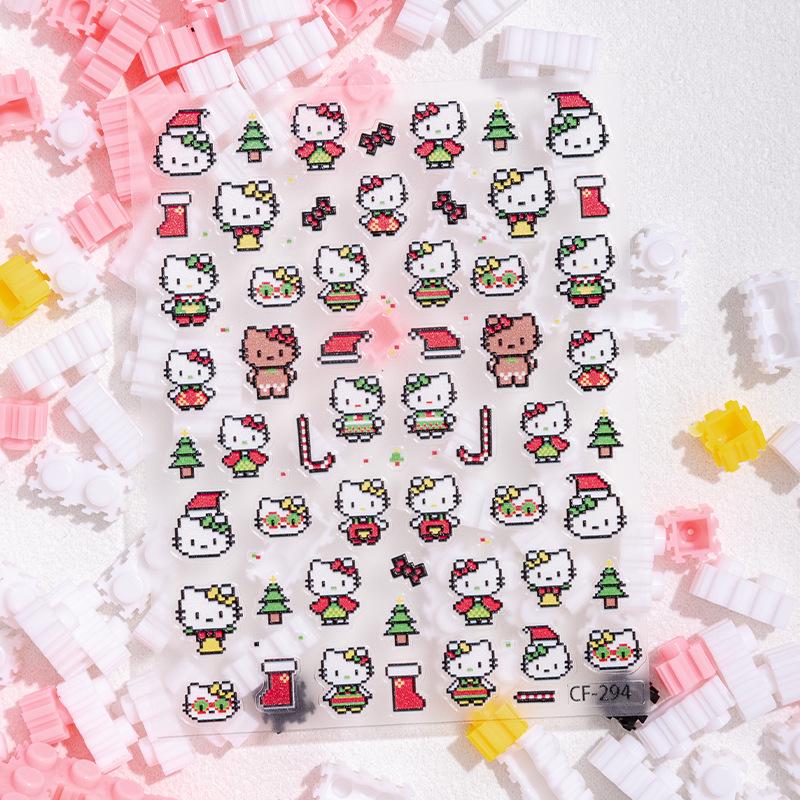 Cyansea Pixel Kitty Cat 3D Nail Stickers - Cartoon Embossed Decals Pixel Kitty Cat CF-294