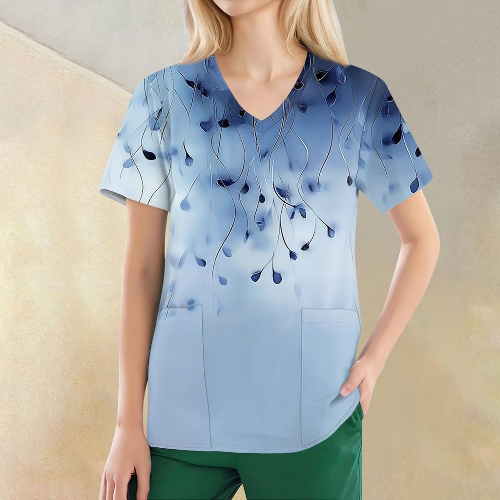 Women's V-neck Fashion Casual Printed Tops And Protective Workwear