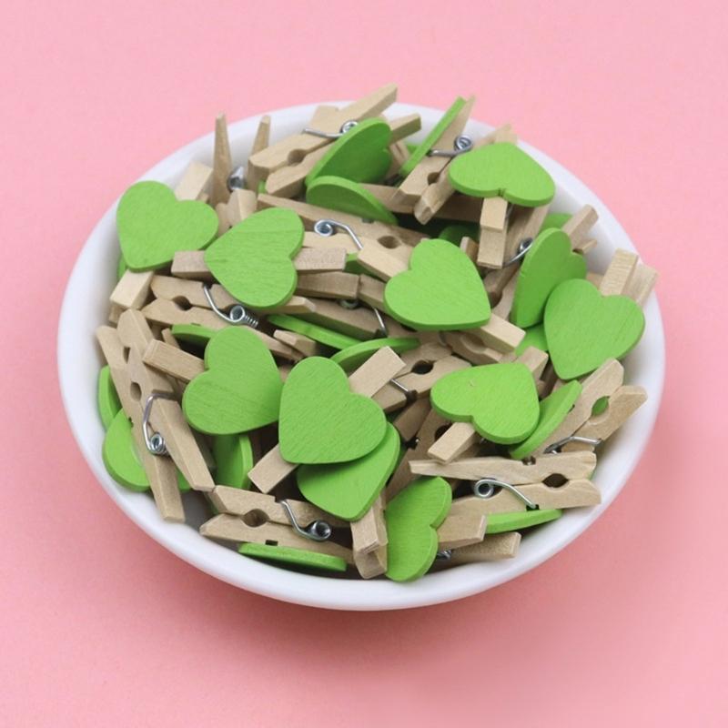 50 Pezzi Mollette da Bucato in Legno Set di Puntine per Foto per Arti e Mestieri Appendi Quadri Mollette a Forma di Cuore in Legno Clip Espositori per Foto in Legno