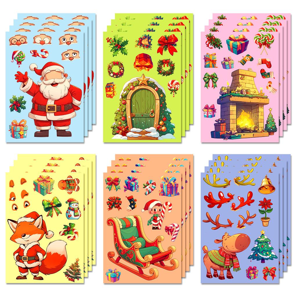 6 Pieces/package DIY Christmas Series Face Change Stickers Fox Expression Packaging Skateboard Cartoon Decoration Graffiti Stickers