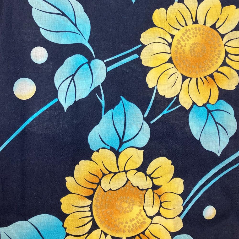 Kyoto Kimono Yuzen Girls' 2-Piece Yukata Set with Obi, Cotton, Summer, Kids' Floral Print, Dark Navy (Sunflower) Kimono, 130cm