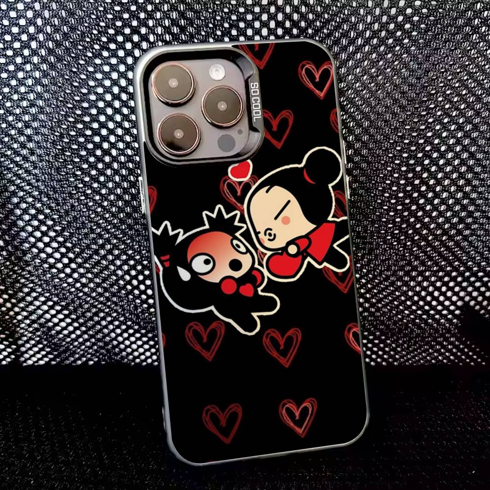 Pucca Cute Love Phone Case For iPhone 16,15,14,13,12,11,8,7,Pro,Max,Plus,Mini,XS,SE Anti Fall Black Matte Hard