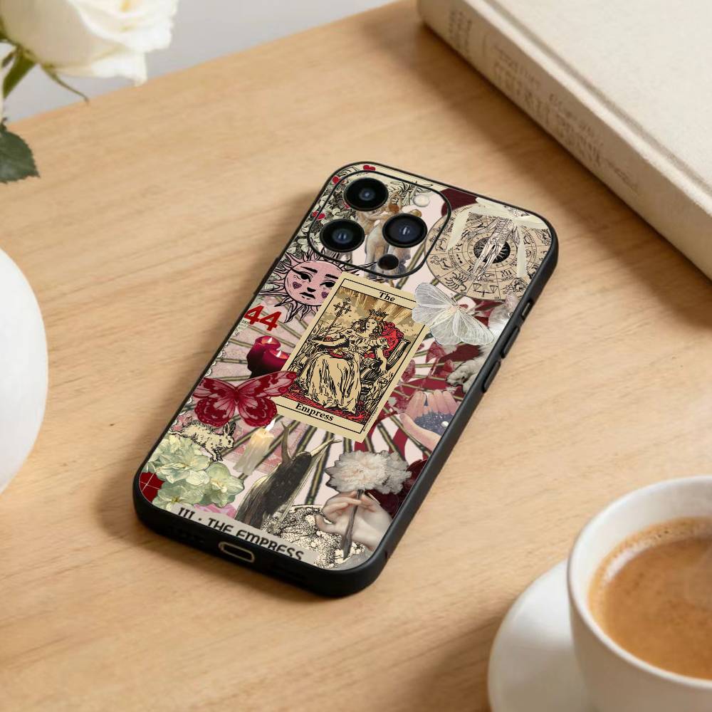 Dark Ornate Collage Art  Phone Case For iPhone 17 16 15 14 13 12 Max Plus Silicone Black Cover