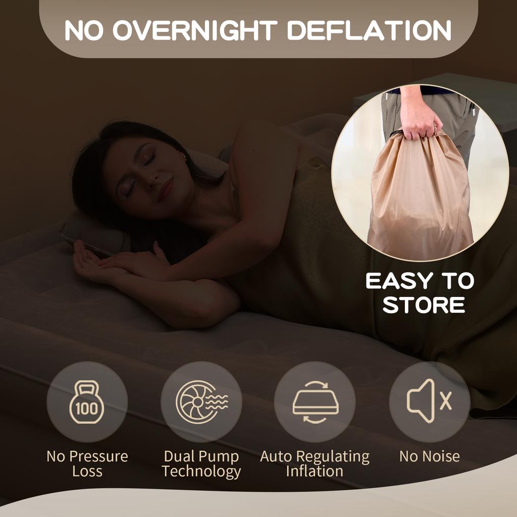 Dwuwarstwowy materac dmuchany z wbudowaną pompką i diodą LED, odpowiedni do biwakowania w domu. Wytrzymałe łóżko dmuchane z podwójną pompką powietrza.