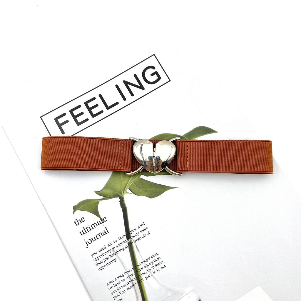 Women Elastic Belts Love Heart Metal Buckle Waist Dress Coat Sweater Decorative Waistband Accessories