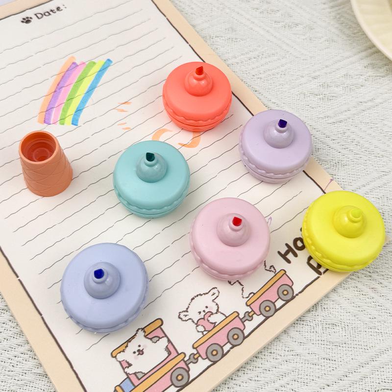 KOMI Creative Macaron-Shaped Fluorescent Pen - Cute Japanese Korean Style Student Gift for Journals