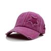 Pure Cotton Washed Ponytail Hole-Out Five-Pointed Star Baseball Cap, Trendy Curved Brim Ponytail Braid, Duckbill Hat