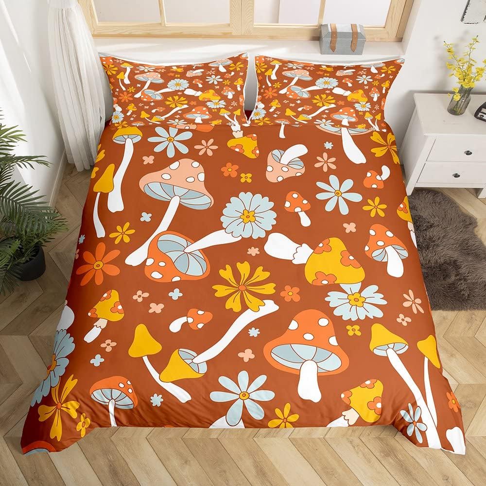 Exotic Mushroom Eyes Rainbow Duvet Cover Queen King Size Bohemian Style Bedding Set For Men Women Halloween Floral 3 Pcs