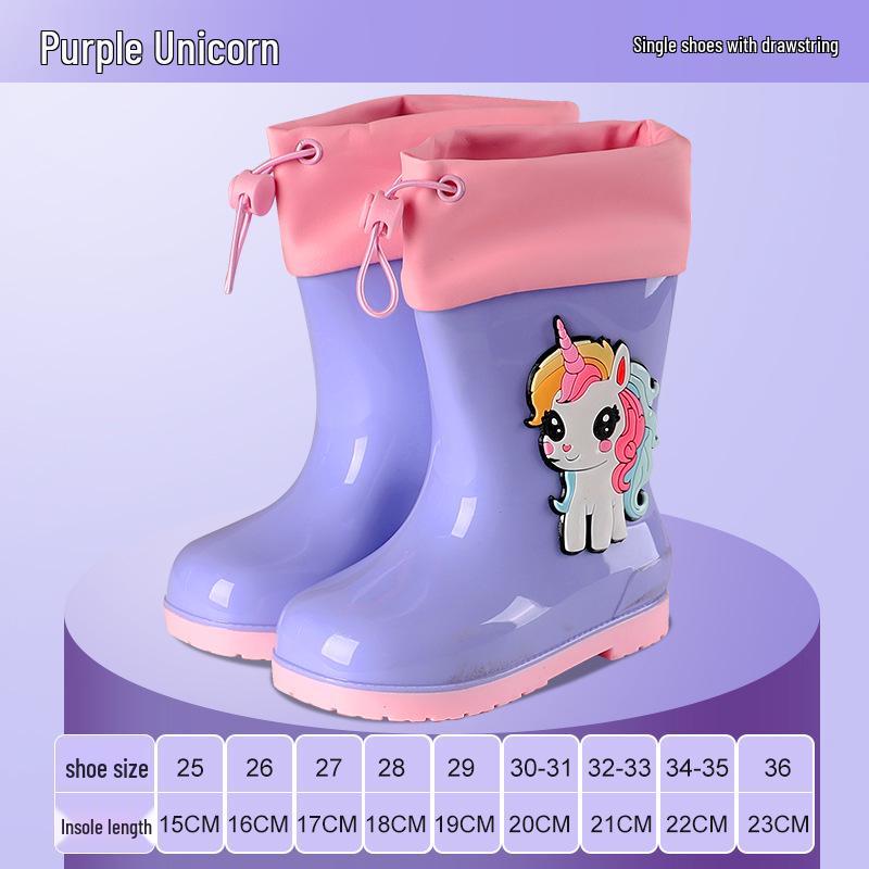 Kinder Cartoon Regenstiefel, Rutschfest mit elastischer Öffnung und weicher Samtsohle für ältere Kinder