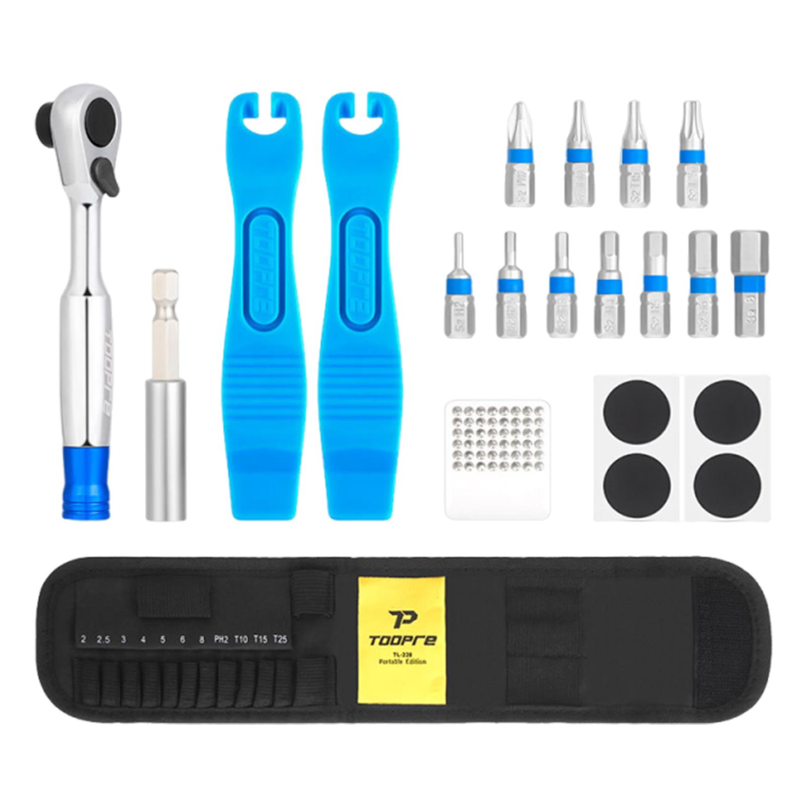 Bicycle Ratchet Wrench Set Multi-Functional Portable Repair Tool Kit Wear Resist Tire Repair Patching Kit for Cycling Essentials