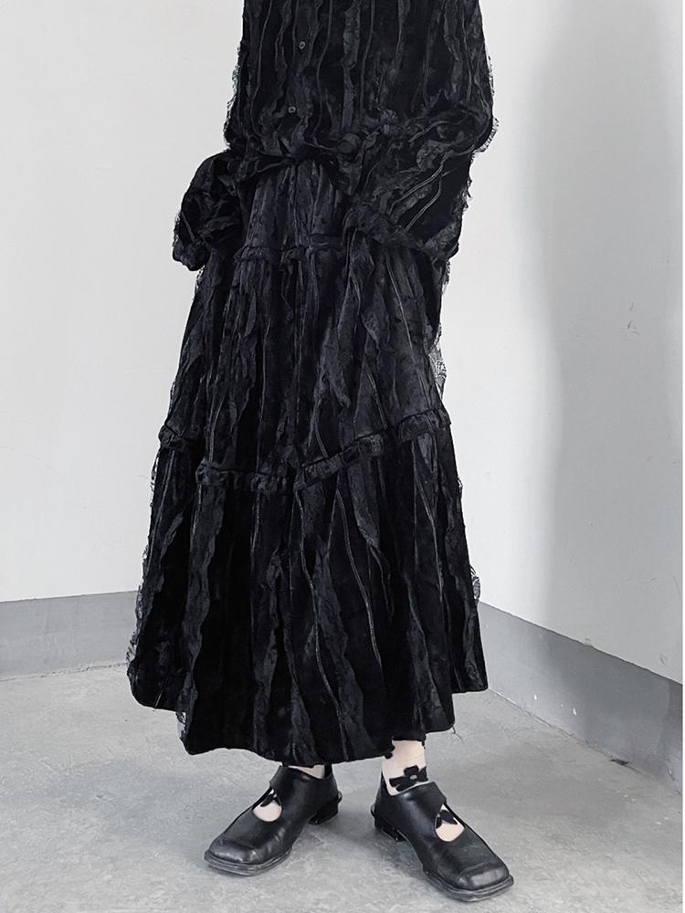 XITAO Lace Patchwork Loose Fold Women Skirt ZYY1031