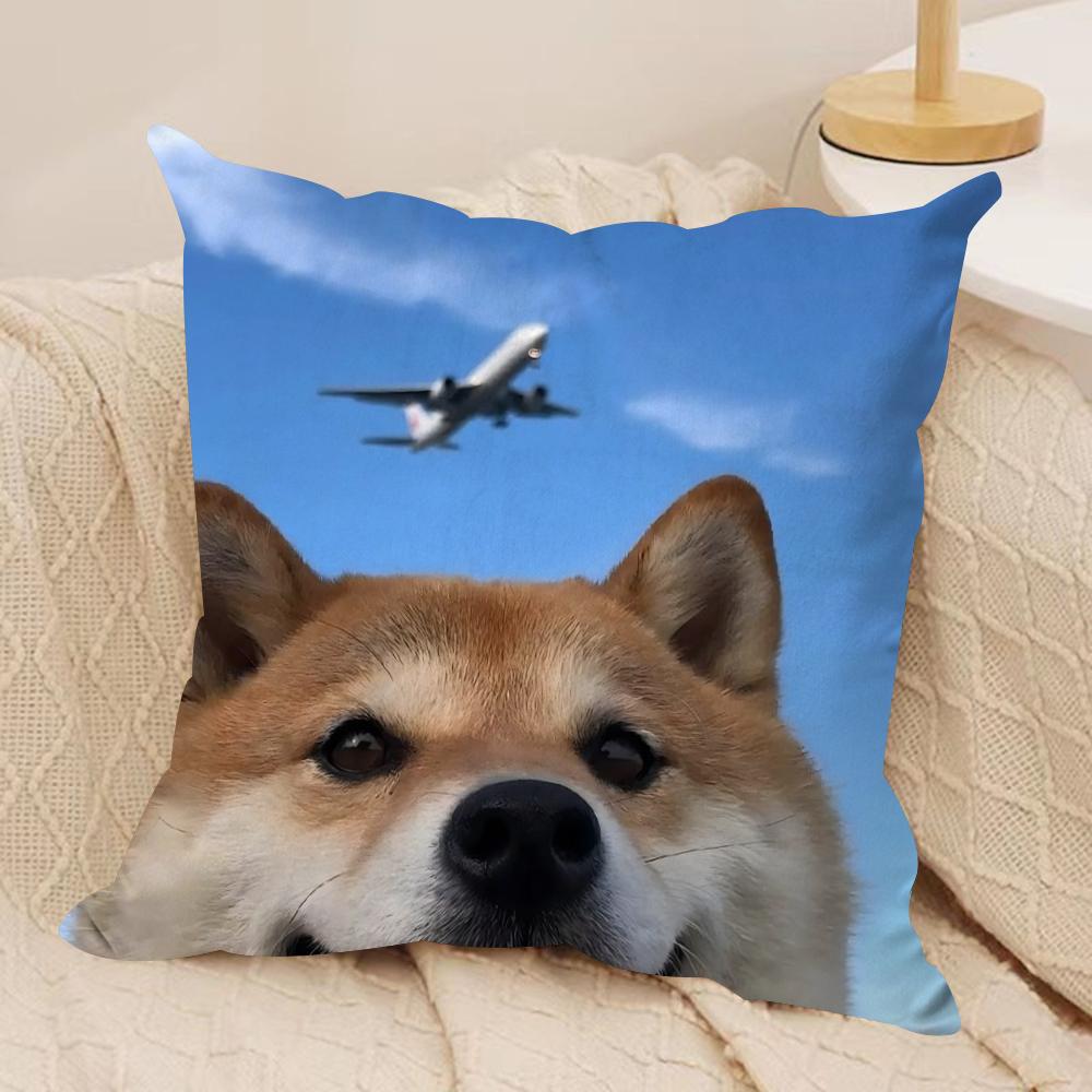 Cute Shiba Inu Cushion Cover Soft Plush Fabric Double-Sided Printed Sofa Cushion Cover for All Seasons Home Decor Gift