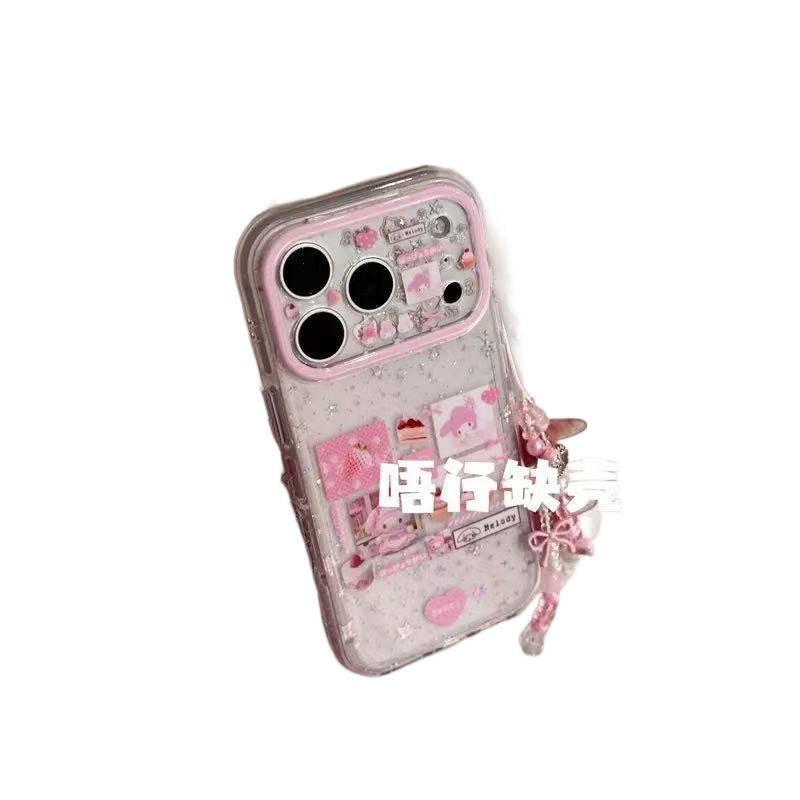 Cute Through-the-bottom Strawberry Cake Melody Round Edge Double Layer Is Suitable for Apple 17promax/16/15 Mobile Phone Case.