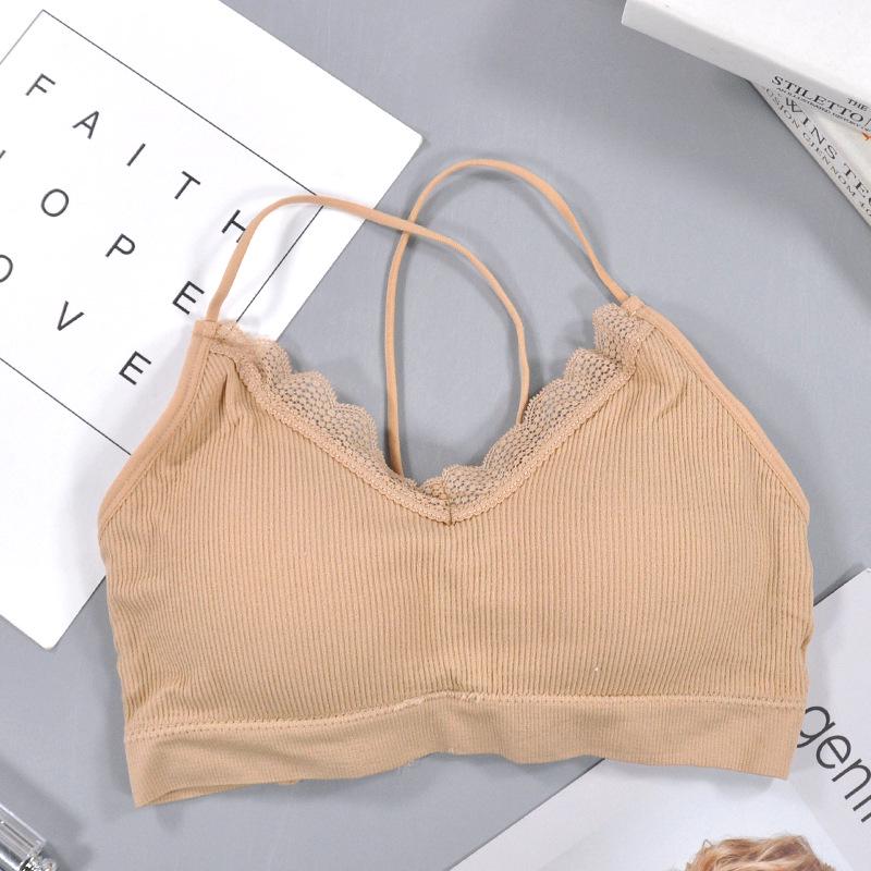 

Безшовні тонкі бретелі Cross Beauty Back Lace Edge Beauty Back Спортивний бюстгальтер для йоги One Size бежевий