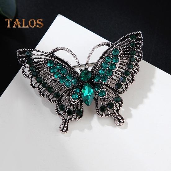 Women Brooch Retro Hollow Butterfly Shape Rhinestone Decor Anti-slip Wear-resistant Suit Coat Collar Hat Scarf Decoration Clothes Pin Prom Party