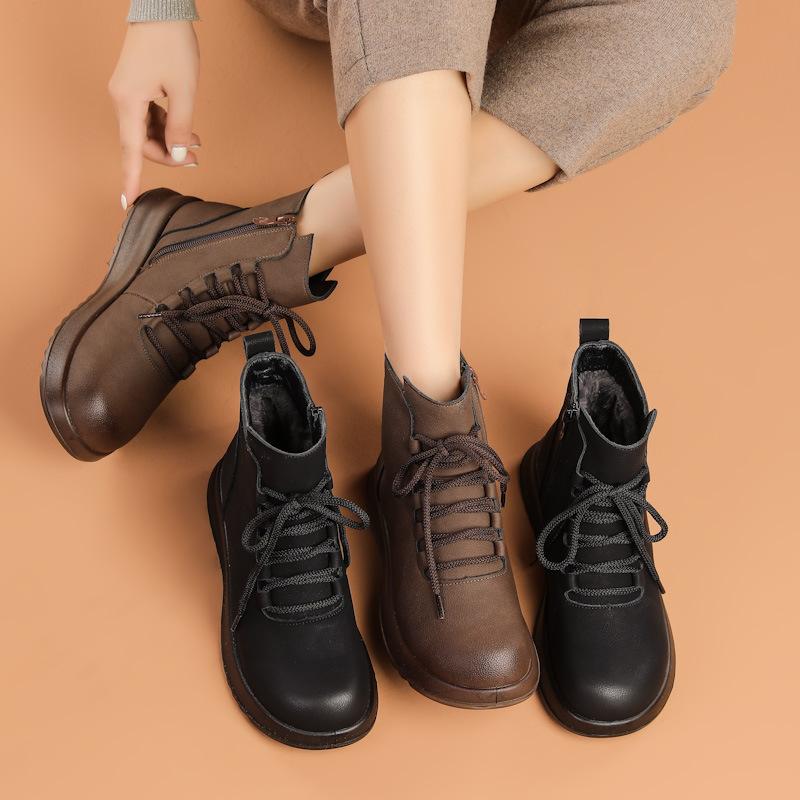 2025 Vinter Ekte Skinnsko Kvinner Snøstøvler Tykk Såle 3cm Varm Plysj Merke Damer Ankelstøvletter Pluss Størrelse 41