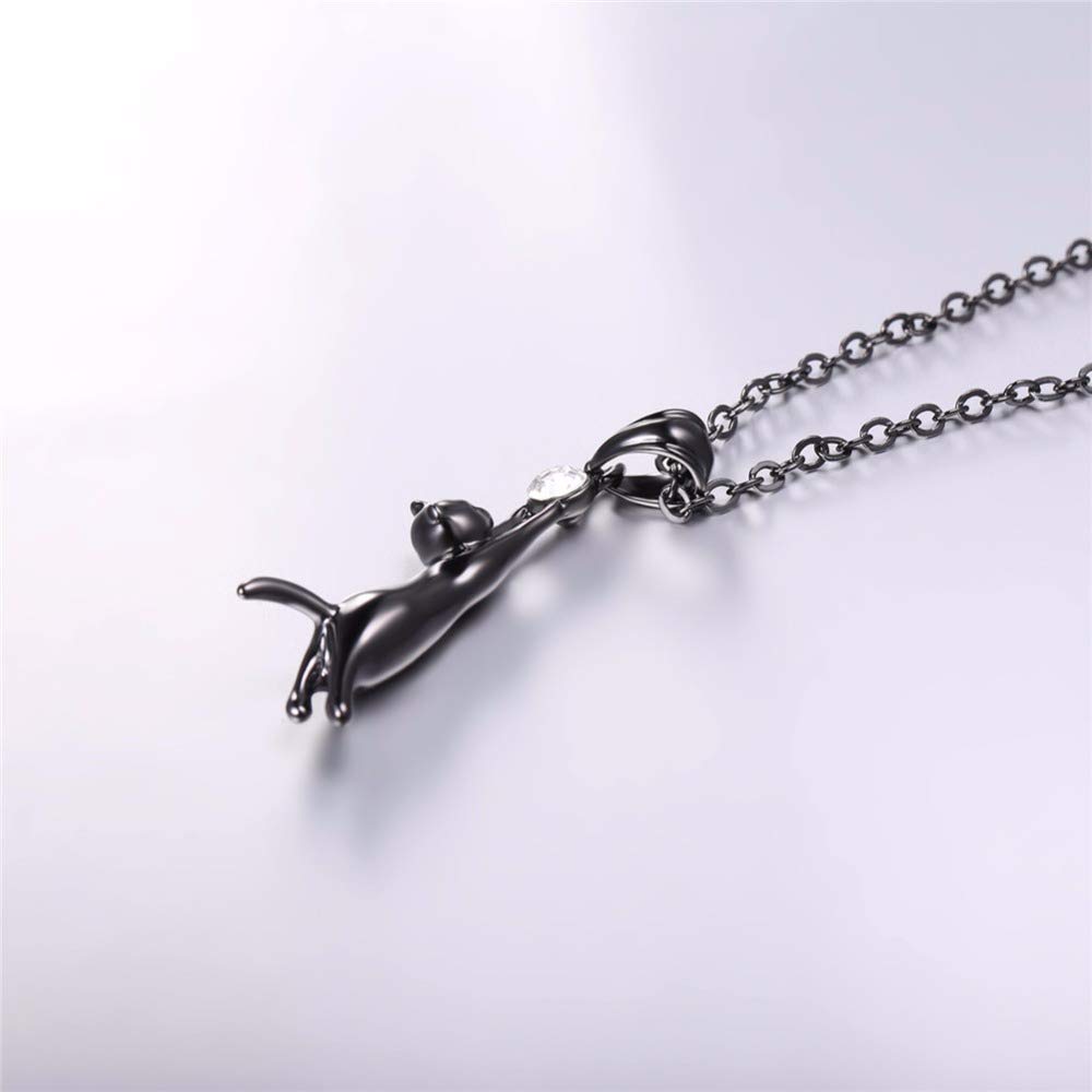Rockyu Brand Necklace for Women Cat Black Zirconia Sparkly Cute Cat Catch Pendant Finish Elegant Birthday Anniversary Fashion Jewelry Gift