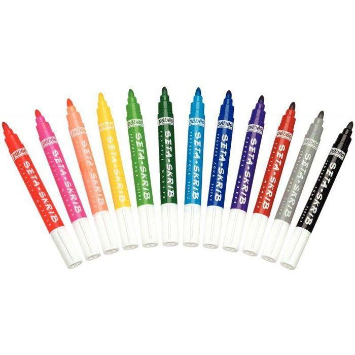 Feutres pour tissus - PEBEO - Setaskrib - Pochette de 12 - Pointe large - Couleurs assorties