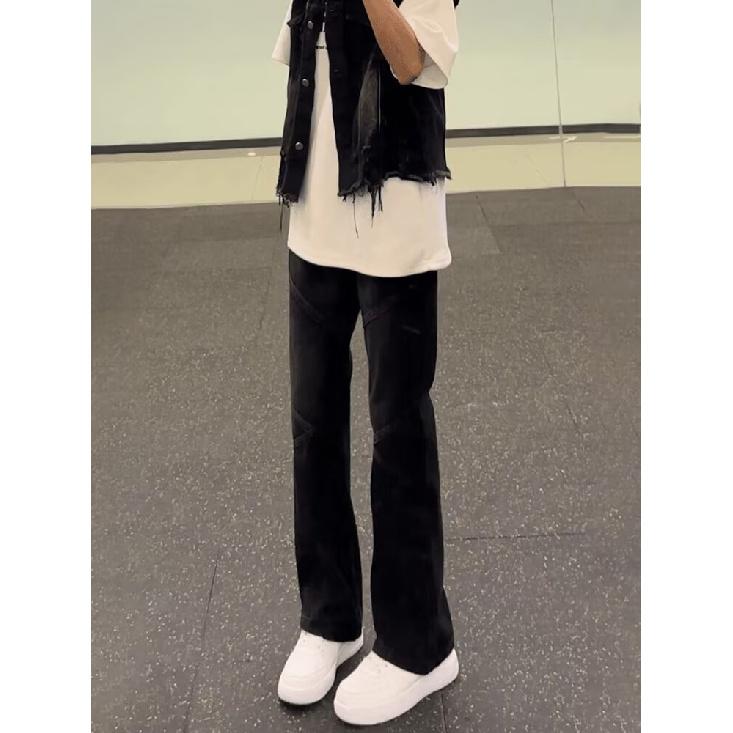 

Тренд Гонконга, мужские летние новые прямые джинсы с персонализированными надписями в стиле хип-хоп, модные уличные модные красивые брюки в стиле хулиган 3XL чёрный