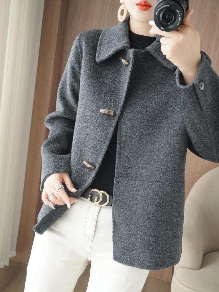 Manteau Court en Cachemire Double Face Haut de Gamme pour Femme Automne/Hiver 2025 - Manteau d'Extérieur en Laine Tendance pour Petite