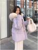 Women's Autumn and Winter Coat Solid Color Horn Button Hooded Fur Collar Loose Thickened Windproof Women's Jacket