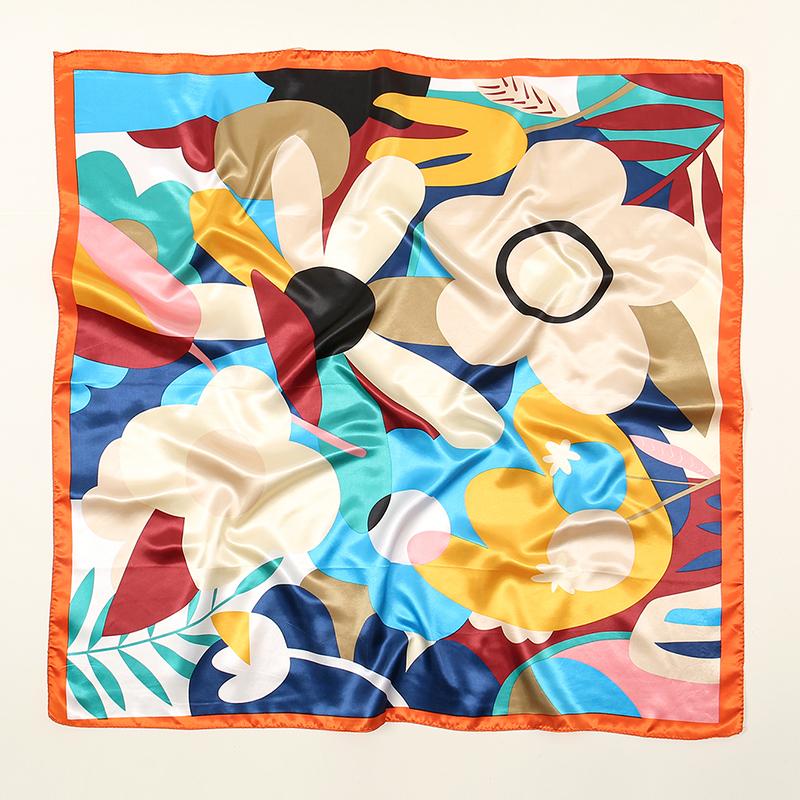 Flower Print Bandana Square Head Scarf Silk Like Floral Head Scarves Square Satin Hair Scarf Bandanas For Women 90*90Cm