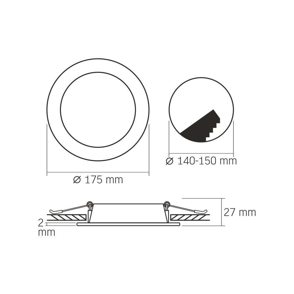 Recessed white round luminaire 17.5 cm built-in LED 12W DownLight Videx 4000K 1350lm