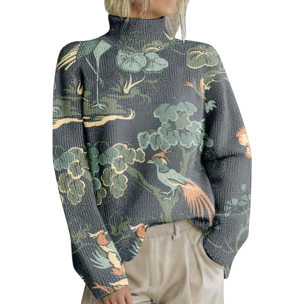 High-Neck Printed Pullover Sweater LYH0911