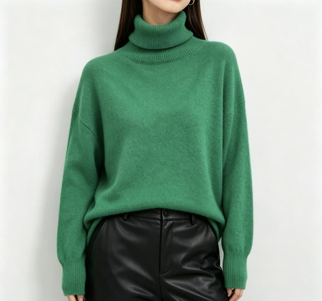 Russian Cross-border Bestseller Solid Color Basic Loose High-neck Pullover Sweater for Women, Casual Warm Pullover