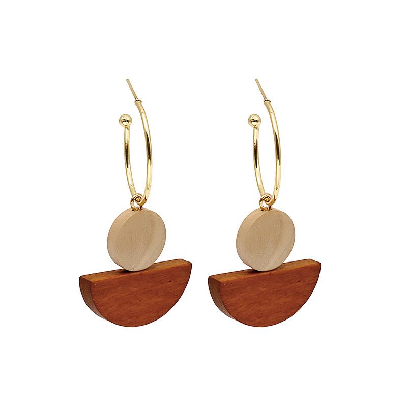 Silver Needle Fashion C-Hoop Tassel Earrings with Wood & Metal for Women