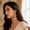 New Baroque Hollow Water Drop Double Ring Pearl Tassel Earrings Women's Retro Medieval Long Ear Jewelry