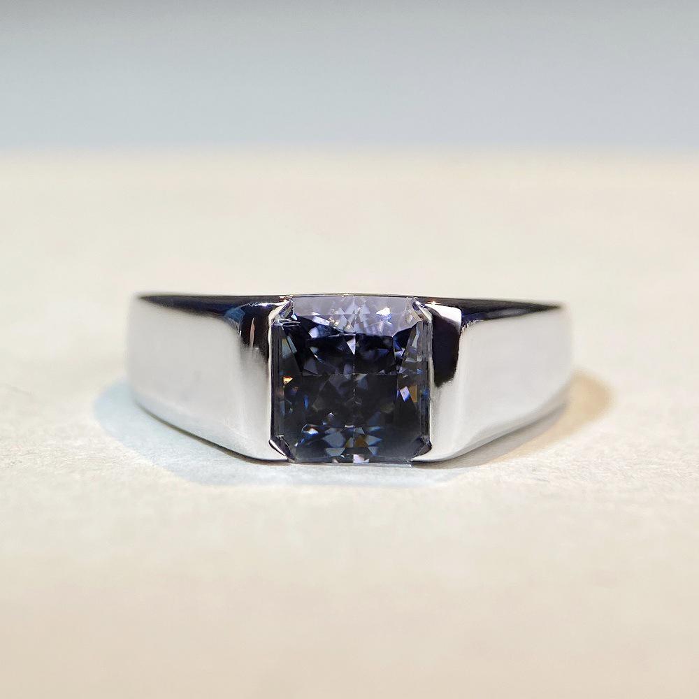 S925 Sterling Silver Unisex Ring with Gray & Black Diamond Ice Flower Cut