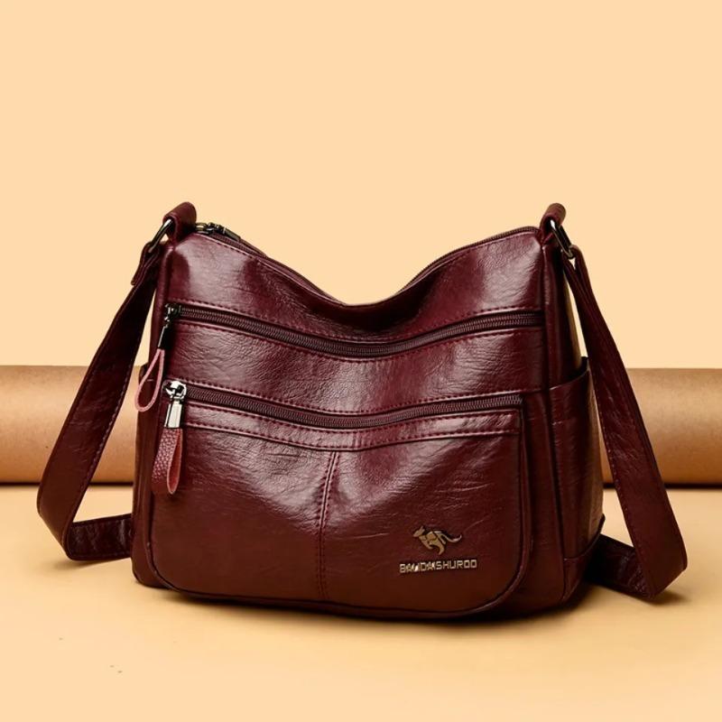 Women's Leather Crossbody Bag Large Capacity Multi-pocket Shoulder Bag for Middle-aged Mom Daily Life  and Weekend Outings