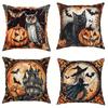 Halloween Decorative Pillowcase, Witch Pumpkin Cat Castle Pattern, Suitable for Home Room Living Room Sofa Cushion Cover