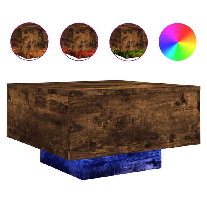 VidaXL Table Basse avec Lumières LED, Table d'Appoint, Bout de Canapé, Meuble de Salon Salle de Séjour, Moderne, Chêne Fumé 836578