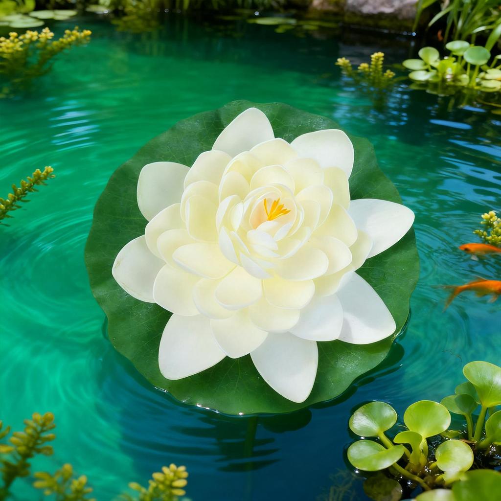 Large Floating Artificial Lotus Flowers for Ponds - 28cm Realistic Water Lily Pads Decor in White, Pink, Blue, Yellow Colors