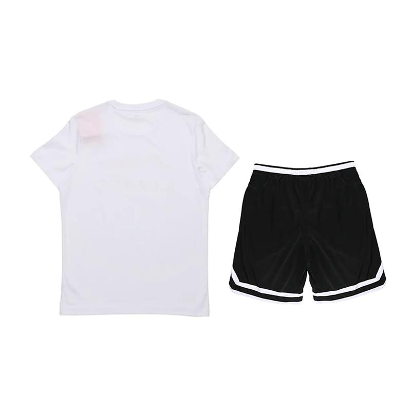 Li Ning Logo Printed Letter Round Neck Short Sleeve Casual Sports Suit Unisex suit White Black AHSUA19-1+YAPV001-1
