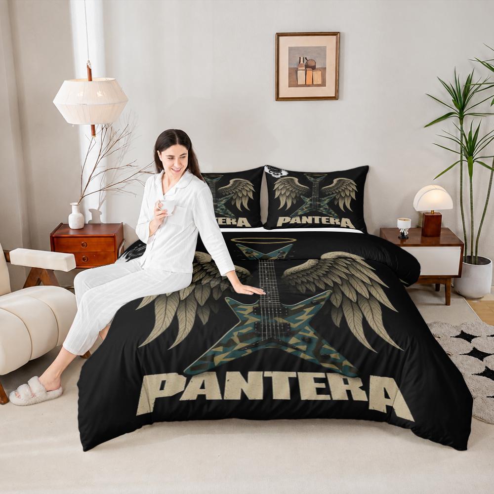 Bedding Set with 2 Pillow Shams Pantera Guitar Wings Camo Halo Rock Music Dorm Room Bedding
