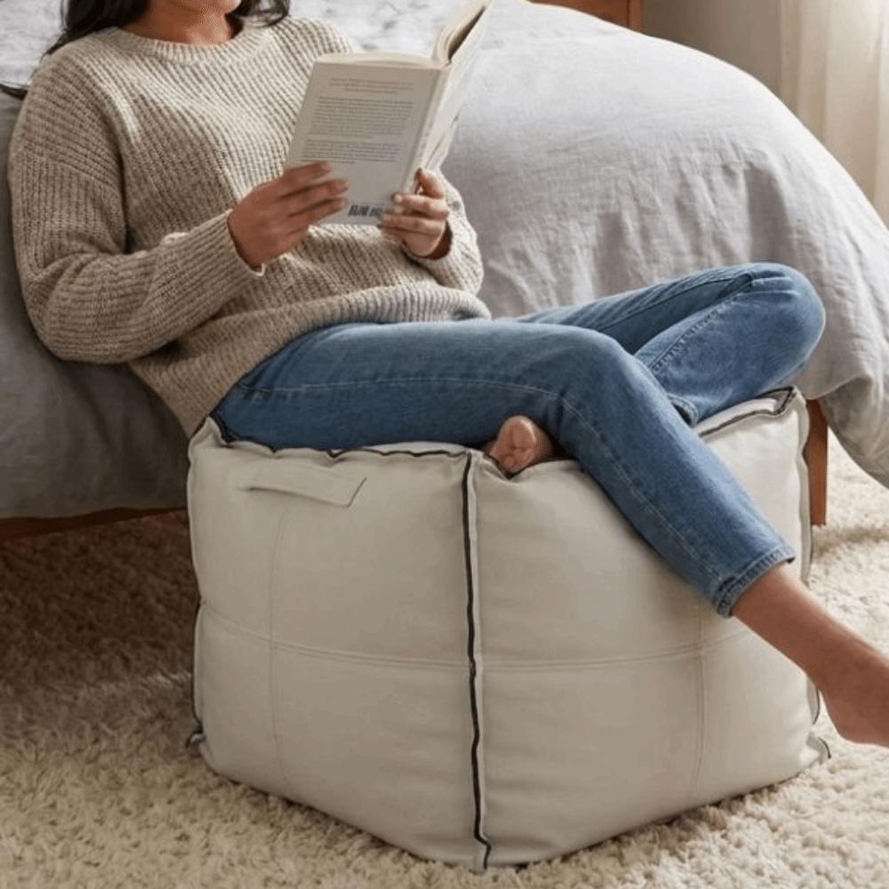 Waterproof Square Pouf Cover PU Leather Ottoman Cover Sofa Footstool Cover Living Room