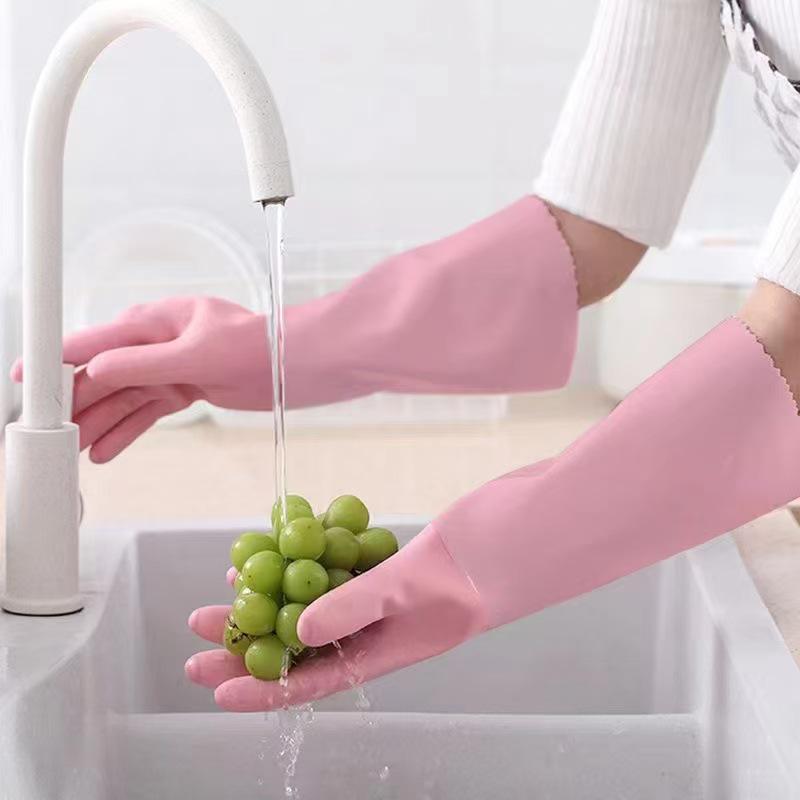 Plush-Lined Durable Latex Dishwashing and Cleaning Gloves with Velvet for Comfort