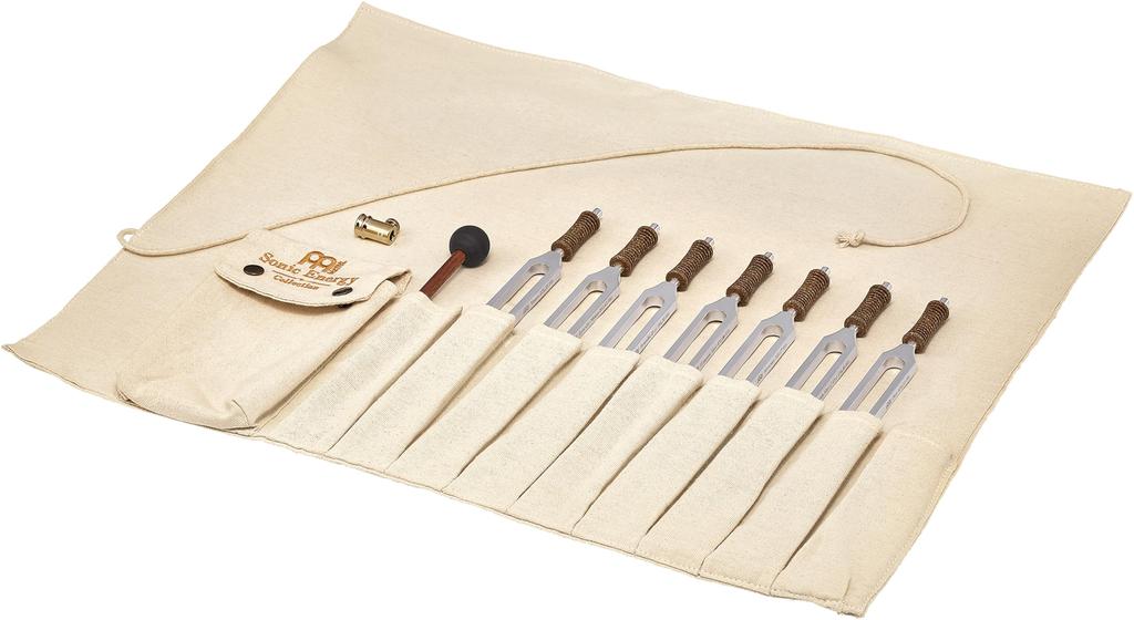 MEINL Sonic Energy Collection Planetary Tuned Therapy Tuning Forks and (7-Piece Set) TTF-SET-CHA-R [Includes Roll-Up Bag, Attachments, Mallets]