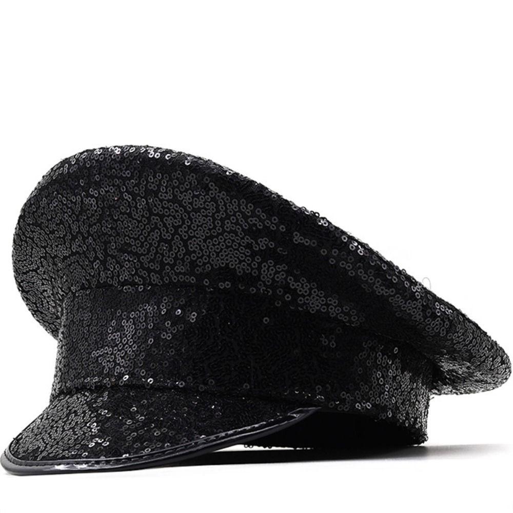 Shiny Embellished Hat PU Leather Captain Cap Casual Style Baseball Cap Carnival Festival