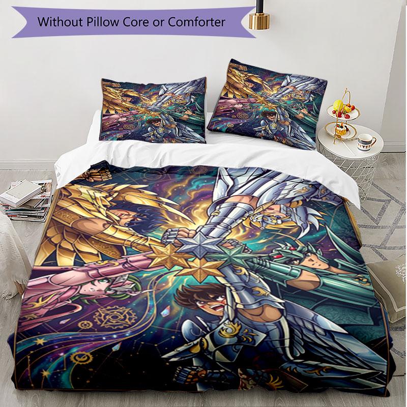 3pcs Duvet Cover Set (1*Duvet Cover + 2*Pillowcase, Without Core), Saint Seiya Print Soft All‑Season Bedding Set, Home Bedroom Decor Gift