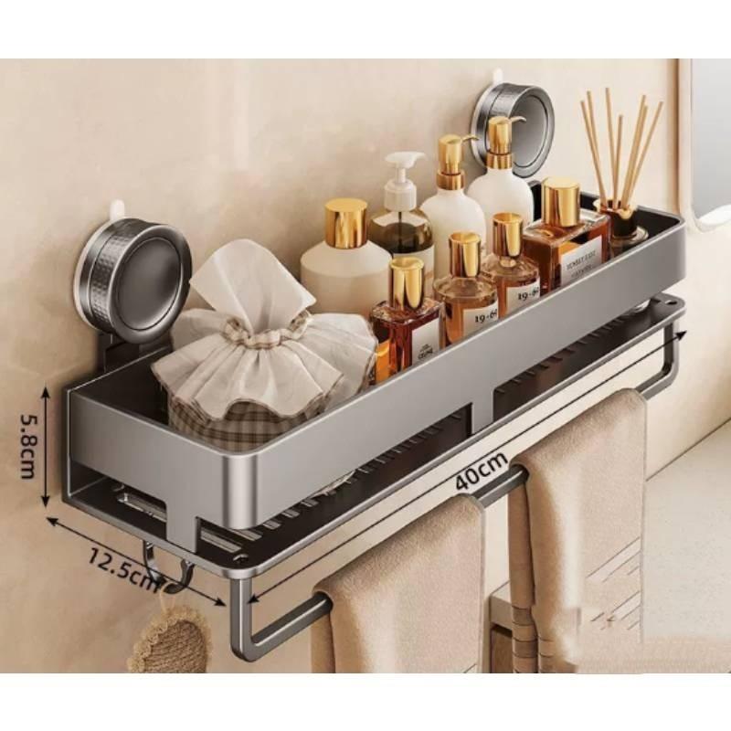 Modern Minimalist Abs Sucker Wall Shelf With Hooks For Bathroom And Toilet Storage