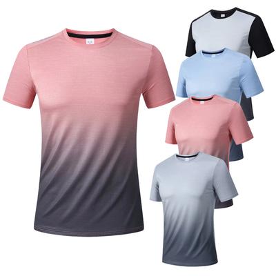 Kurzarm-T-Shirt Herren Sommer Laufen Locker Atmungsaktiv Fitness Schnelltrocknende Kleidung Herren Farbverlauf Sporttop
