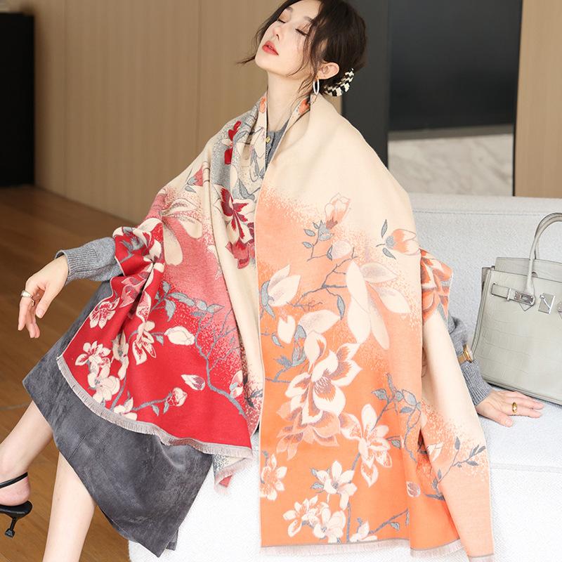 65 * 190cm Autumn And Winter New Women'S Solid Color Versatile Simple Tassel Imitation Cashmere Double-Sided Scarf Warm Scarf Atmosphere Shawl