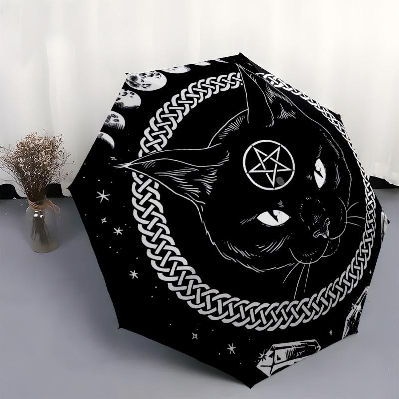 1pc Witchcraft Moon Phase Cat Umbrella with Plastic Handle,Suitable for All Seasons Home Travel Outdoor UmbrellaDD118