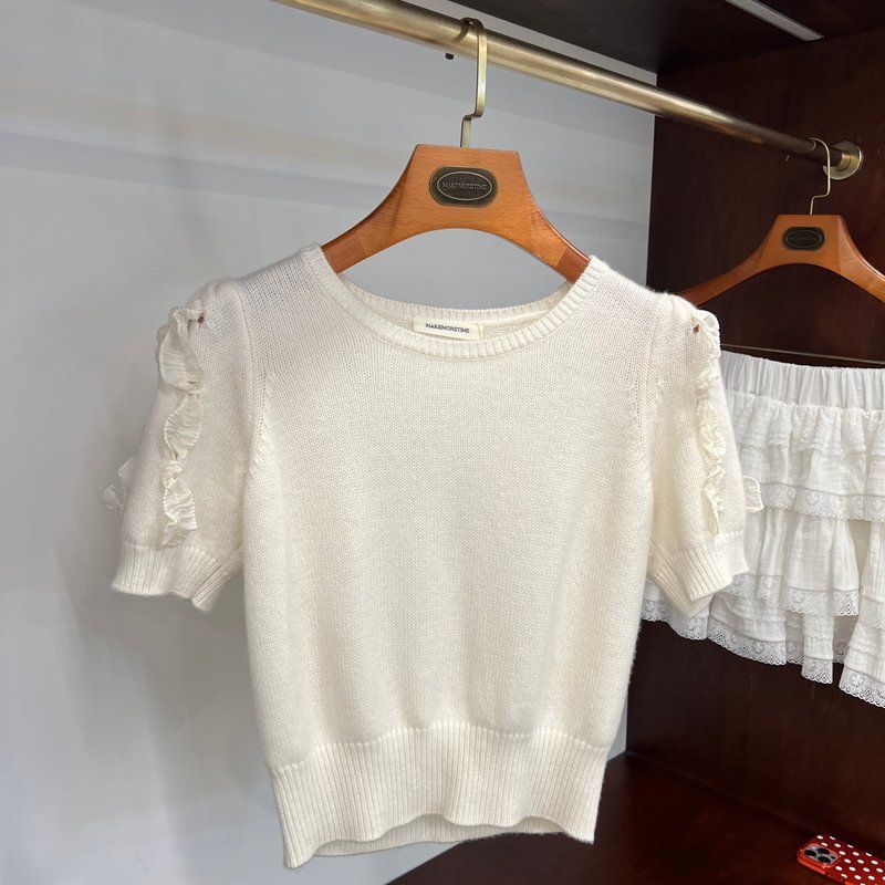 

Сделайте корейские товары сладкой шерстью элегантными элегантными с коротким рукавом Beige White All yards