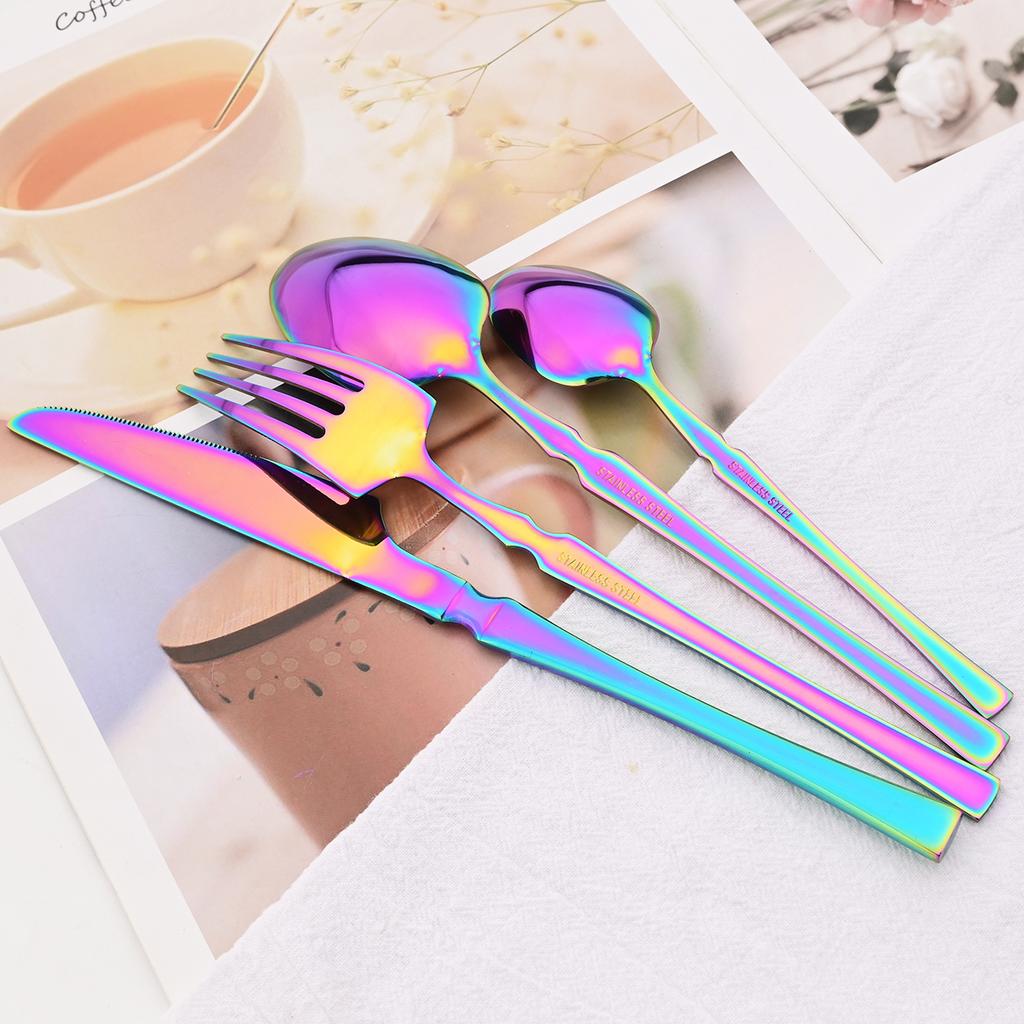 16Pcs Black Dinnerware Set Knife Fork Coffee Spoon Cutlery Set Stainless Steel Flatware Western Tableware Kitchen Silverware